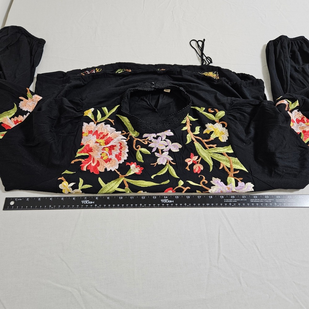Anthropologie Tiny Floral Embroidered Knit Blouse Top Boho Balloon Sleeve 2X - Picture 9 of 13